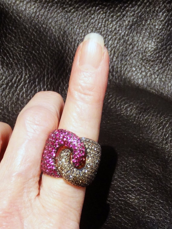 Pink Sapphire Diamond Ring, Chocolate Diamonds - image 1