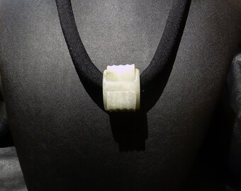 Hetian Jade Necklace, Carved Nephrite Cong, Qing