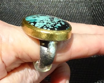 Gurhan Turquoise Ring, Large 24K and Sterling, Vintage Estate Jewelry