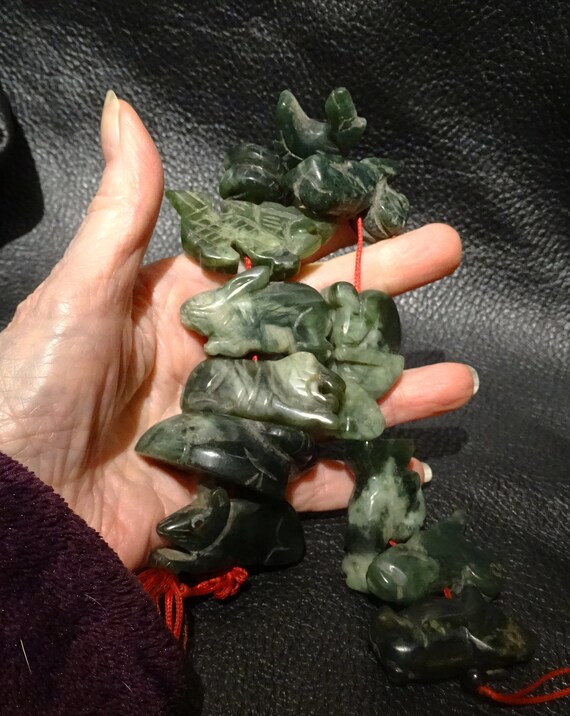 Jade Animals Strand,  Vintage Nephrite Zodiac - image 1