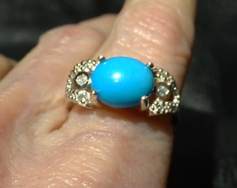 Sleeping Beauty Turquoise Ring, Diamonds