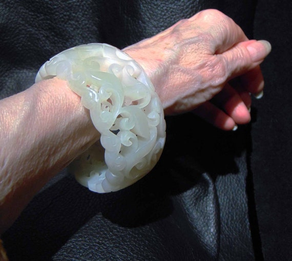 Jade Bangle Bracelet, Hetian Mutton Fat Nephrite 5