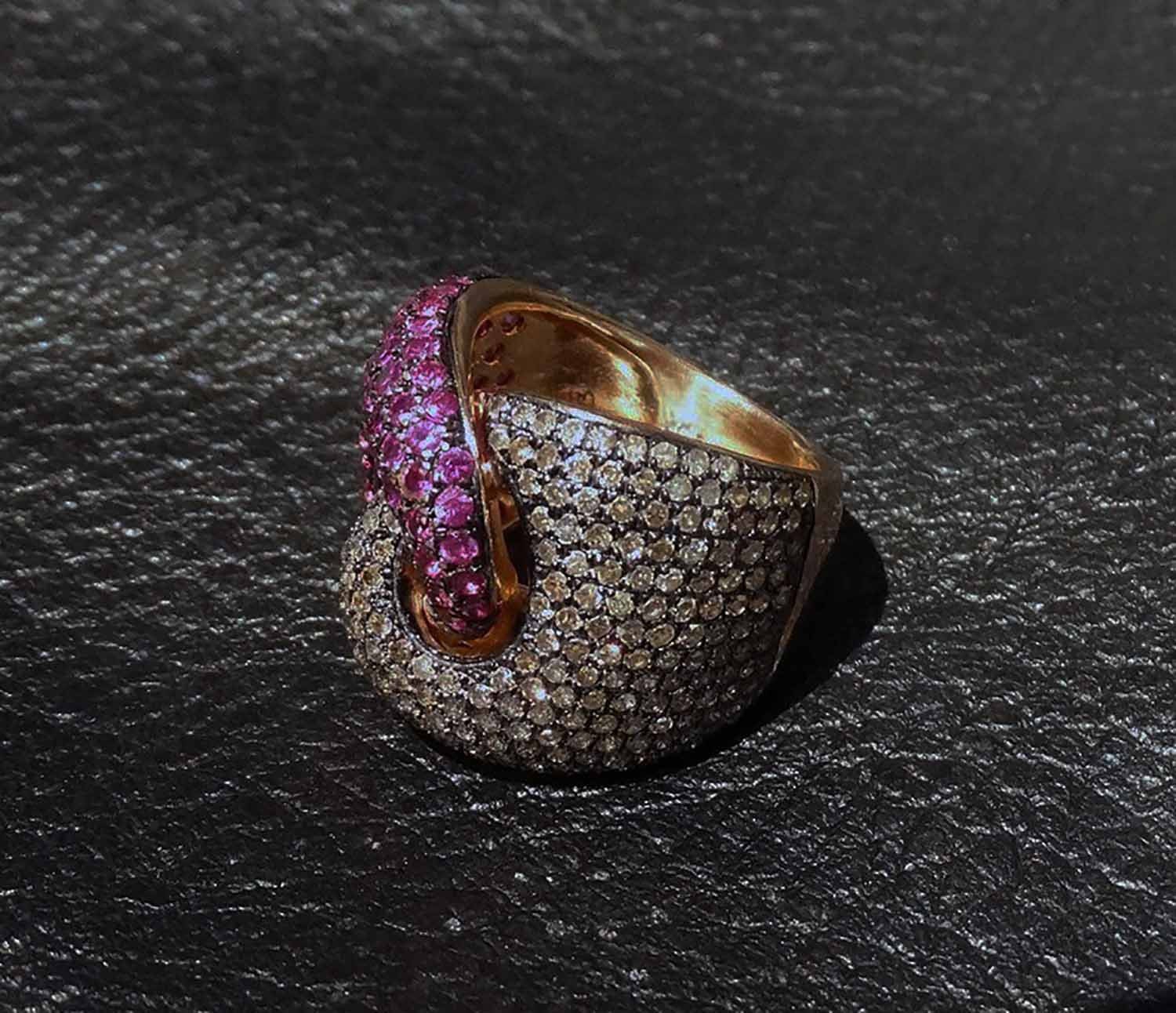 Sapphire Diamond Ring Pink Sapphires Chocolate Diamonds Etsy