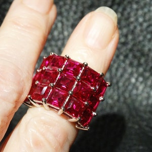 Wide Ruby Ring, 7 Carats, Lab Grown, Sterling Silver