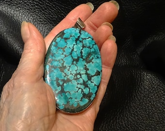 Fabulous Bisbee Turquoise Pendant Necklace, Sterling Chains