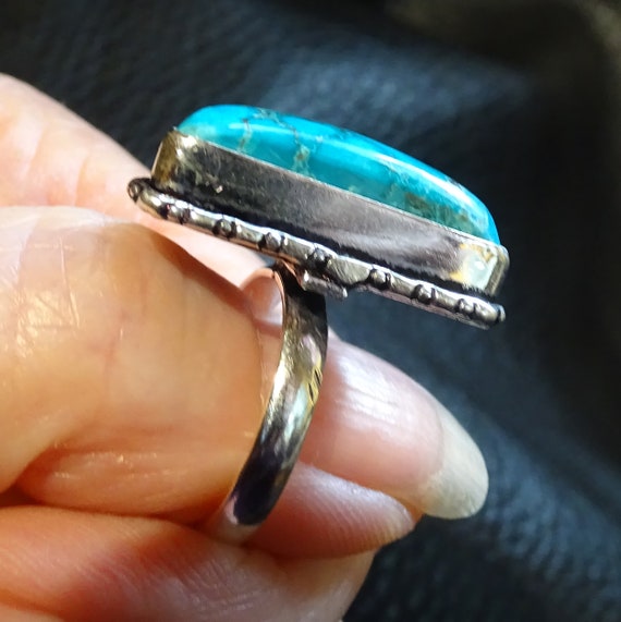 Unique Turquoise Ring, Vintage Crescent, Sterling - image 4