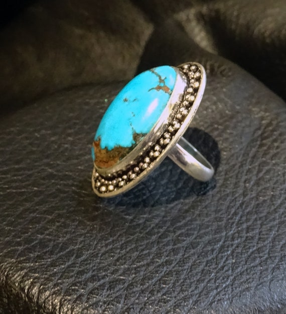 RARE Bisbee Turquoise Ring, Vintage Sterling Hand… - image 3