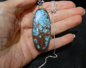 Bisbee Turquoise Pendant Necklace, Sterling, Vintage