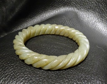 Jade Bangle Bracelet, Hetian Nephrite Twist, Qing