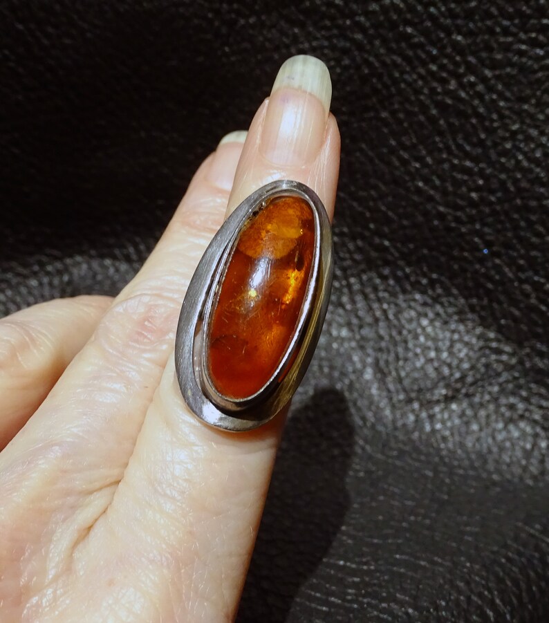 Baltic Amber Ring Signed Sterling Vintage