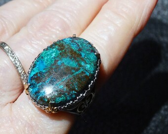 Chrysocolla Ring, Sterling Silver 18K Gold