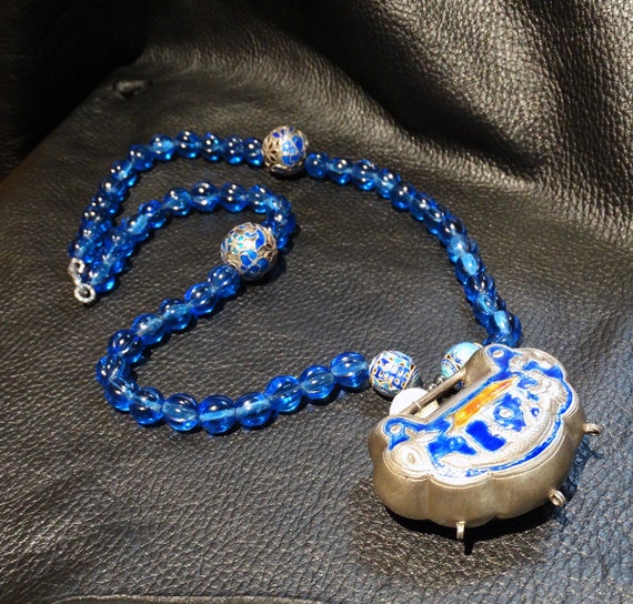 Reversible Enamel Necklace, Peking Glass Beads
