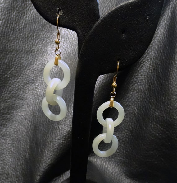 Jade Link Earrings, Antique Hetian Nephrite