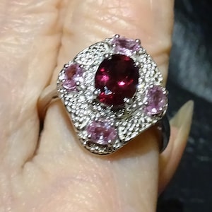 Pink Sapphire Rhodolite Ring, Platinum over Sterling