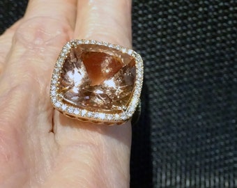 16.43 Carat Morganite Diamond Ring, 14K Rose Gold