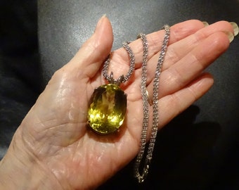 Lemon Citrine 100ct Necklace, Vintage Oro Verde, Sterling