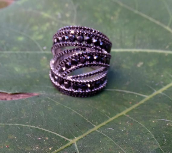 Black Spinel Ring, Statement, Sterling Silver - image 3