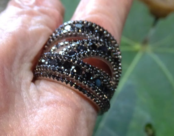 Black Spinel Ring, Statement, Sterling Silver - image 6