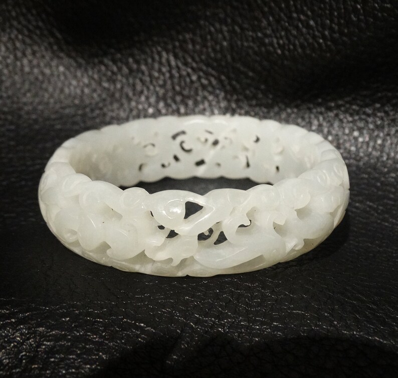 Hetian Jade Bangle Exquisite Carved Mutton Fat White Etsy