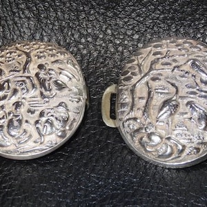 Large Silver Clasp, 23.3 Grams, Chinese Export Antique Repousse, CA 1800s