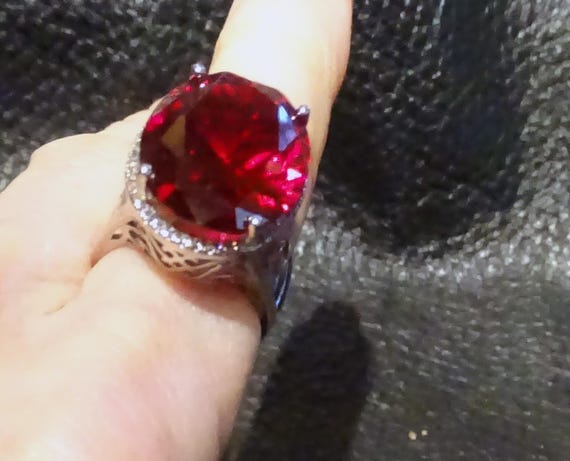 Ruby Solitaire Ring, Platinum over Sterling, Lab … - image 4