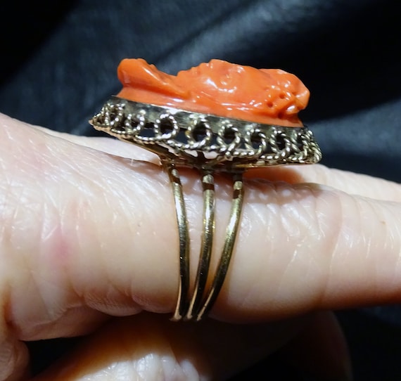 Coral Cameo Ring, 14K Gold, Victorian - image 7