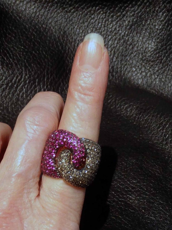 Pink Sapphire Diamond Ring, Chocolate Diamonds - image 3