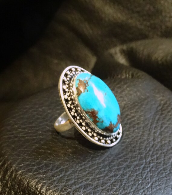 RARE Bisbee Turquoise Ring, Vintage Sterling Hand… - image 5