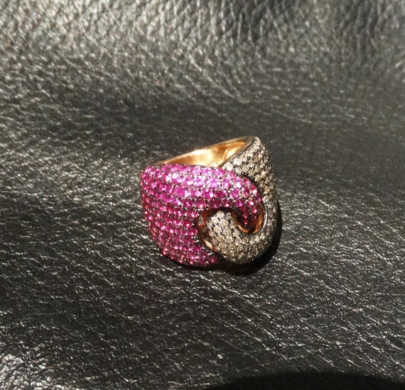 Pink Sapphire Diamond Ring, Chocolate Diamonds - image 4