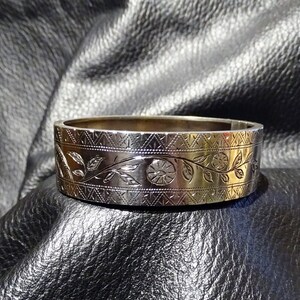Victorian Silver Bracelet, Floral Etching