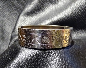 Victorian Silver Bracelet, Floral Etching