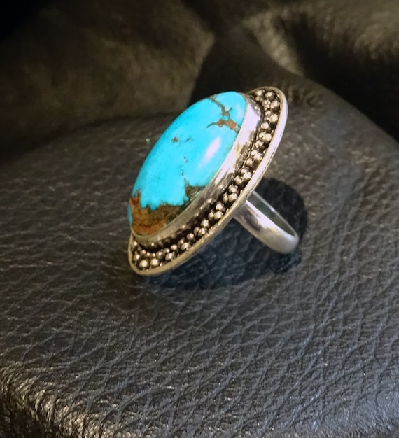RARE Bisbee Turquoise Ring, Vintage Sterling Hand… - image 9