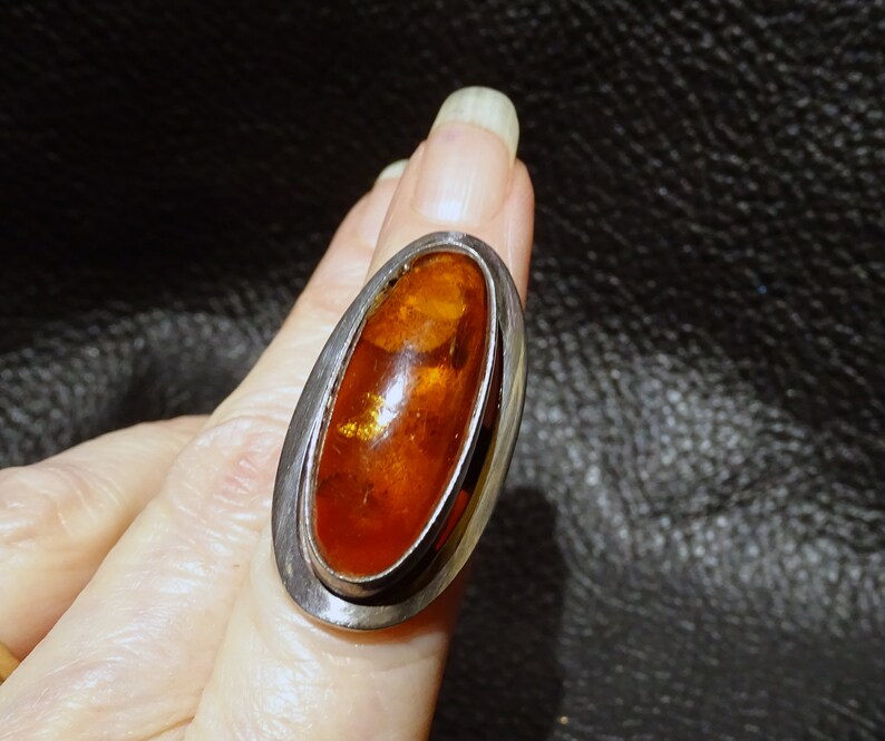Baltic Amber Ring Signed Sterling Vintage