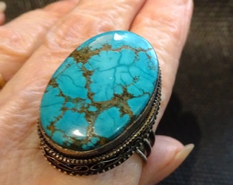 Bisbee Turquoise Ring, RARE Matrix, Handmade Vintage