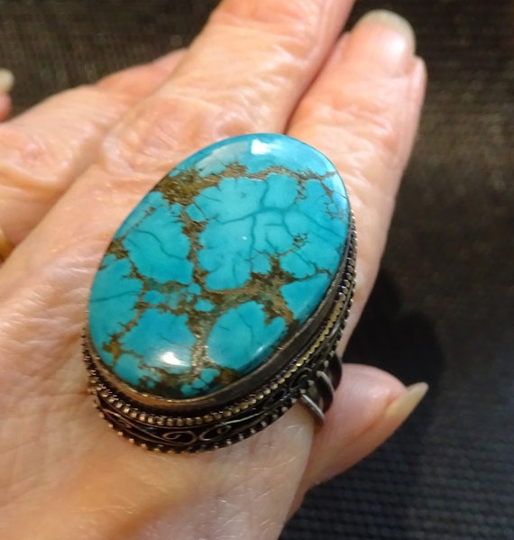 Bisbee Turquoise Ring, RARE Matrix, Handmade Vinta
