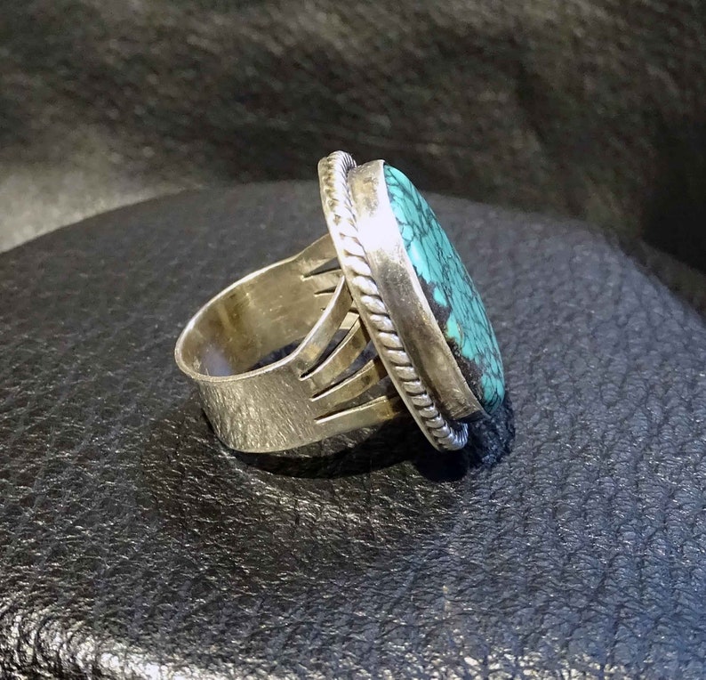 Turquoise Spiderweb Ring Kingman Sterling Navajo