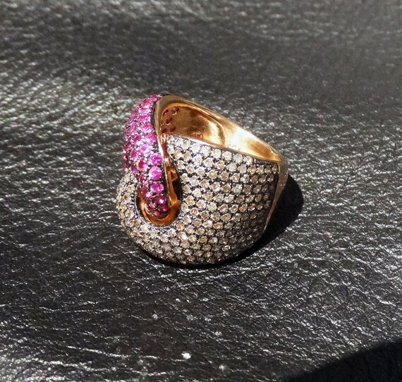 Pink Sapphire Diamond Ring, Chocolate Diamonds - image 5