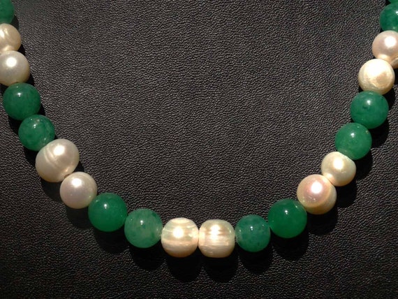 Freshwater Pearl With Green Jade Necklace - Etsy