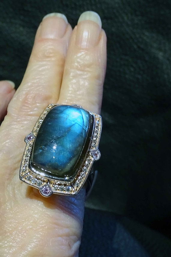 Labradorite Statement Ring, Sapphire, Sterling - image 1
