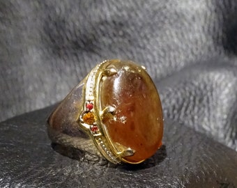 Baltic Amber Ring, Sapphires, Unisex 11.5