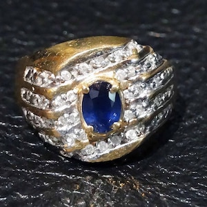 Unisex Natural Sapphire Diamond Ring, Kanchanaburi Estate Jewelry