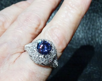 Edwardian Tanzanite CZ Ring, Platinum, Sterling