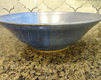 Large Pottery Bowl, Pottery Serving Bowl, Mixing Bowl, Pottery Fruit Bowl, Blue and Gray