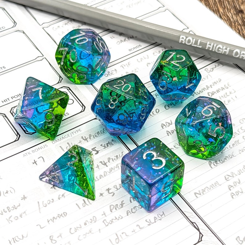 Merfolk Dice Set 7pc Resin Polyhedral Dice Set for Tabletop Role Playing Games such as Dungeons and Dragons DnD, D&D image 1