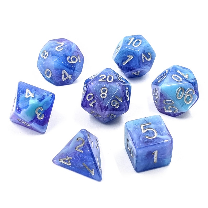Water Transmutation Dice Set Glitter Polyhedral Dice Set Etsy