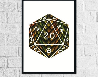 D20 Bronze Dragon Scale Art Print | Inspired by the Dragon colours from Dungeons and Dragons, D&D, DnD