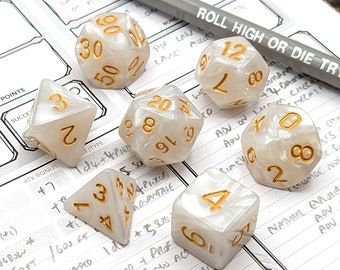 Snow Pearl Dice Set | Polyhedral Dice Set | Dungeons and Dragons | Pathfinder | Role Playing Dice | RPG | Gift for Geeks