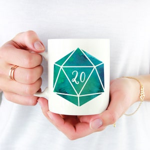 Taza de dados D20 / Opciones de color / Taza de café de cerámica blanca de 11 oz / Mazmorras y dragones / RPG / Regalo para geeks Green