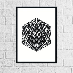 D20 Silver Dragon Scale Art Print Inspired by the Dragon colours from Dungeons and Dragons, D&D, DnD image 1