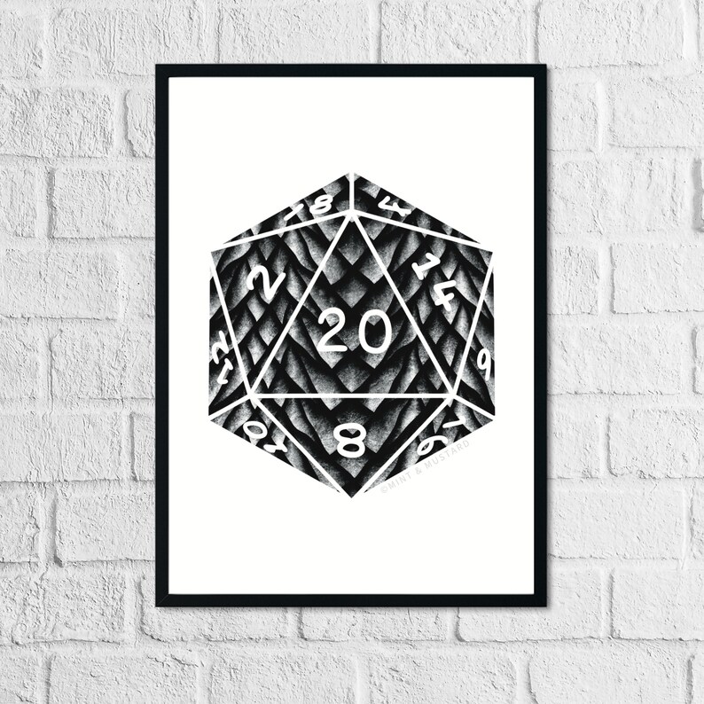 D20 Silver Dragon Scale Art Print Inspired by the Dragon colours from Dungeons and Dragons, D&D, DnD image 1